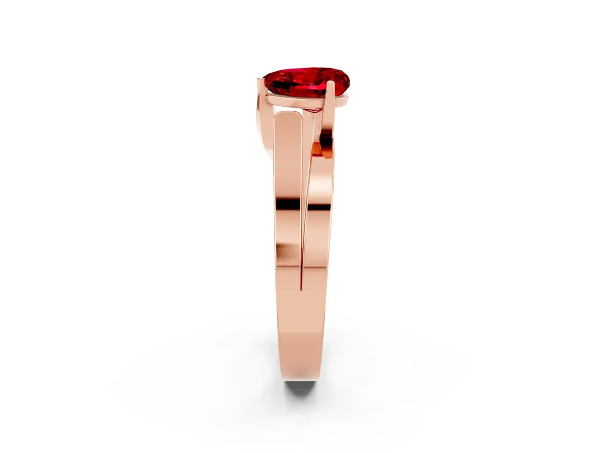 Modern Tension Set Heart Cut Ruby Solitaire Wide Band Ring Rose gold