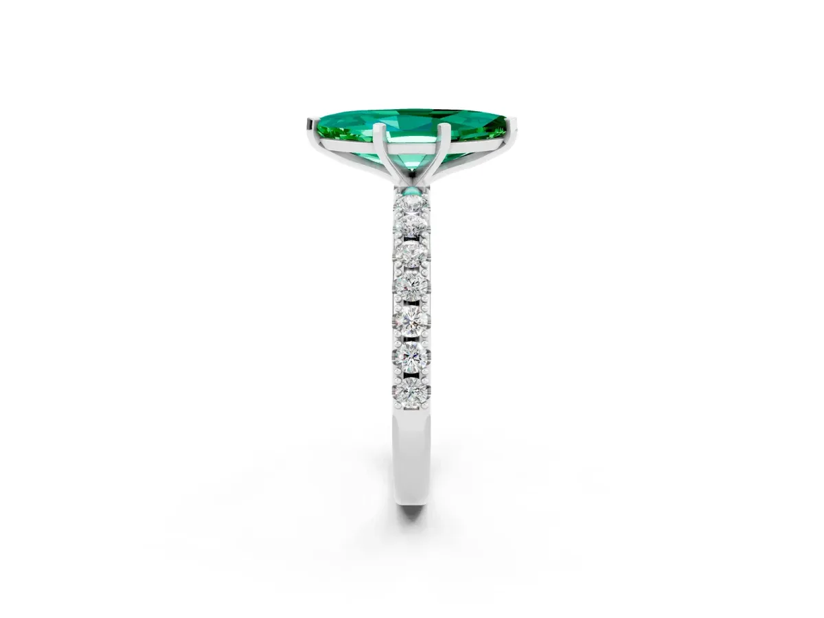 Marquise Cut Emerald Solitaire Pavé Band with Four-Prong Setting Silver