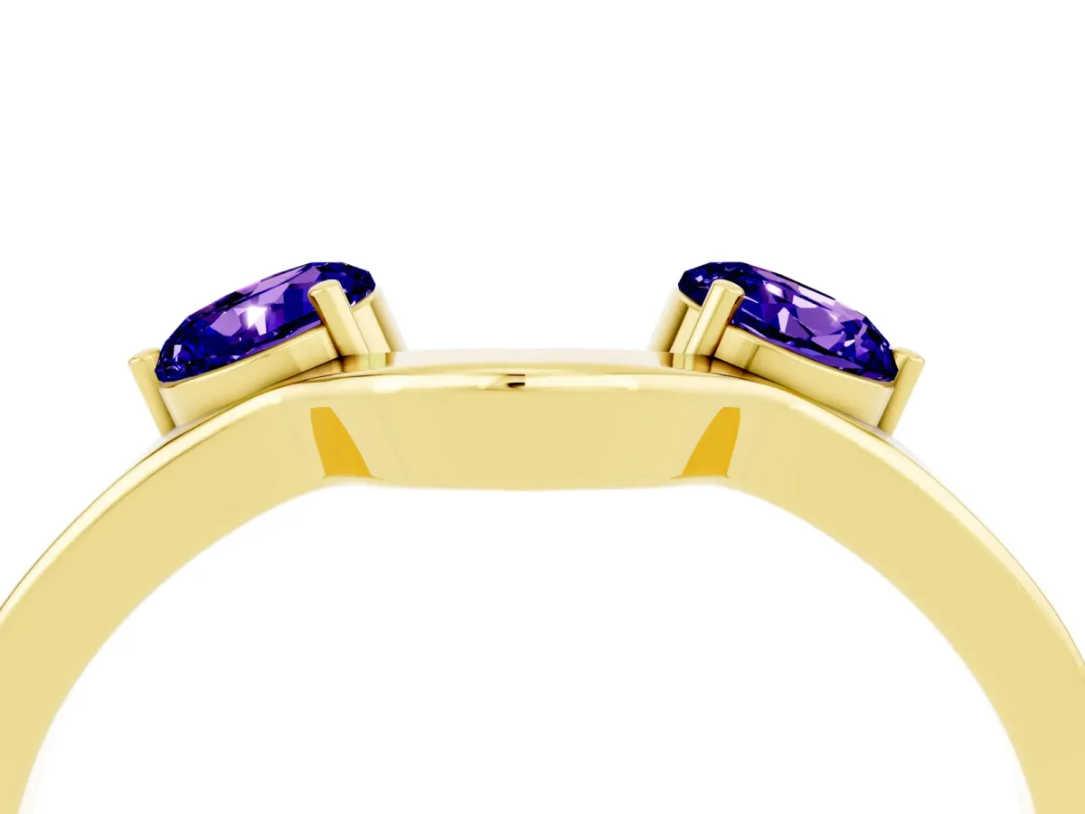 Dual Round Tanzanite Open Band Ring with Prong Setting Yellow gold
