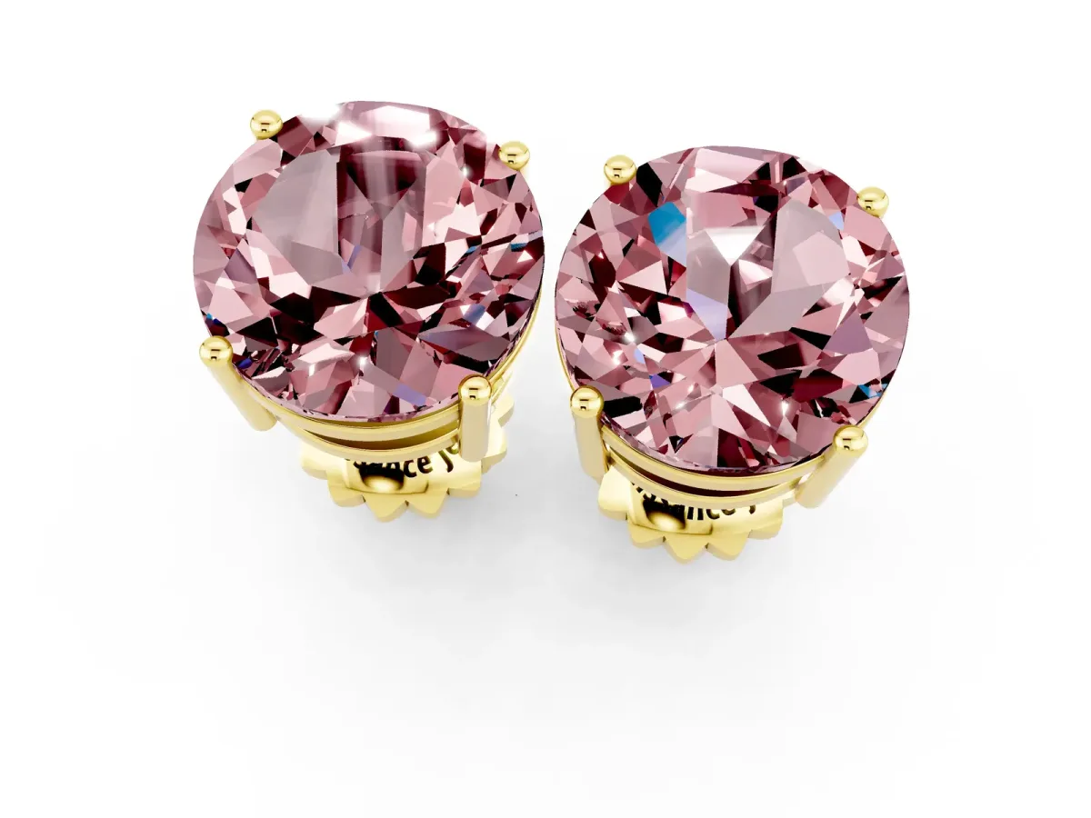 Round Cut Morganite Stud Earrings Yellow gold