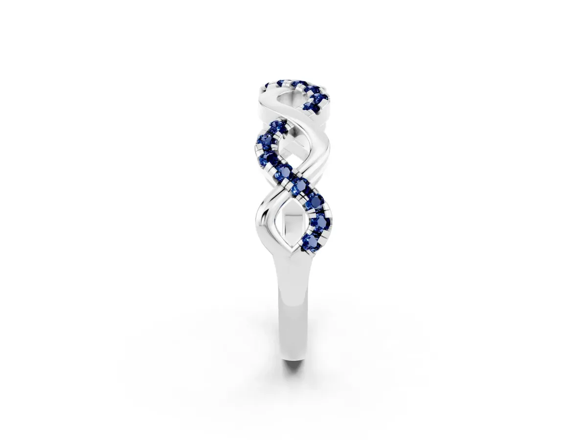Twist Infinity Round Blue Sapphire Band with Pavé Setting Silver