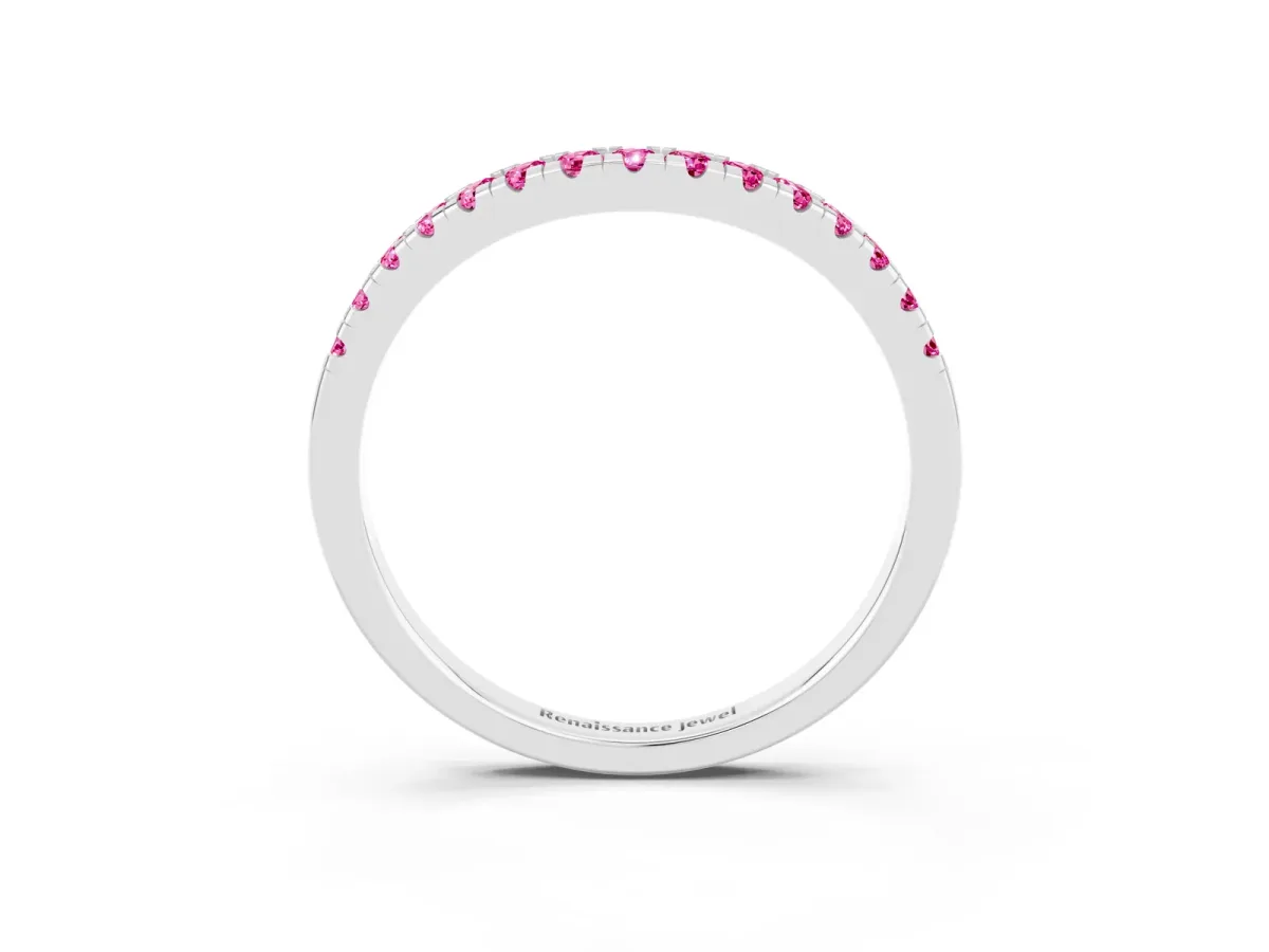 Pink Sapphire Pavé Curved Wedding Band Silver