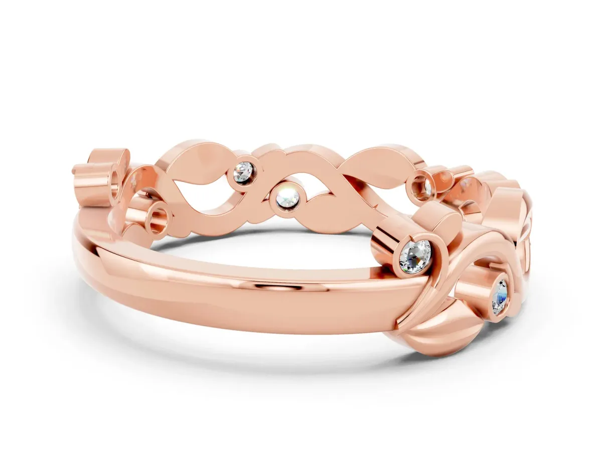 Round Moissanite Leaf Eternity Band with Bezel Setting Rose gold