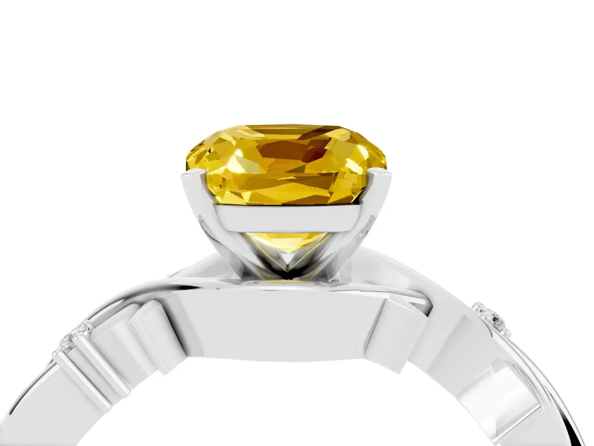 Cushion Cut Yellow Sapphire Solitaire Ring with Twisted Band and Prong Setting Silver