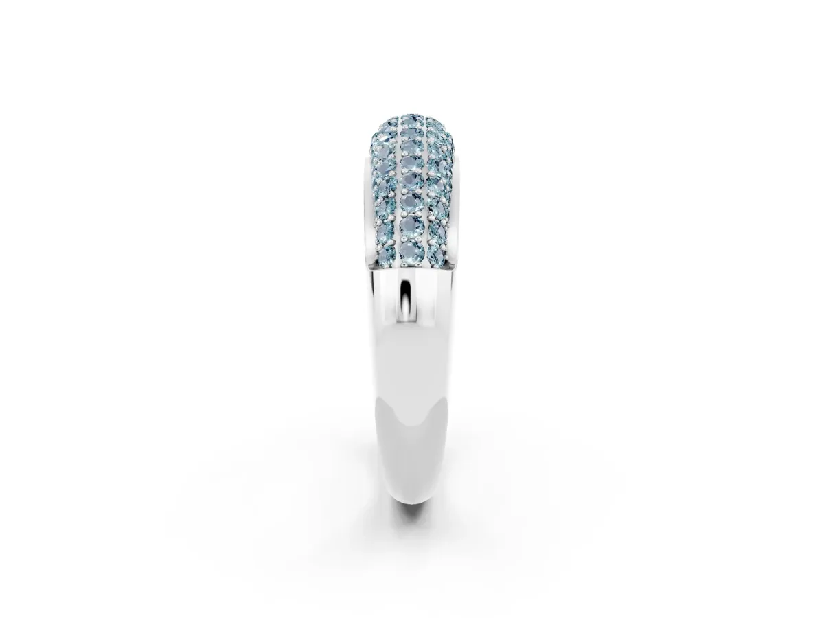 Three-Row Pavé Round Aquamarine Dome Band Silver