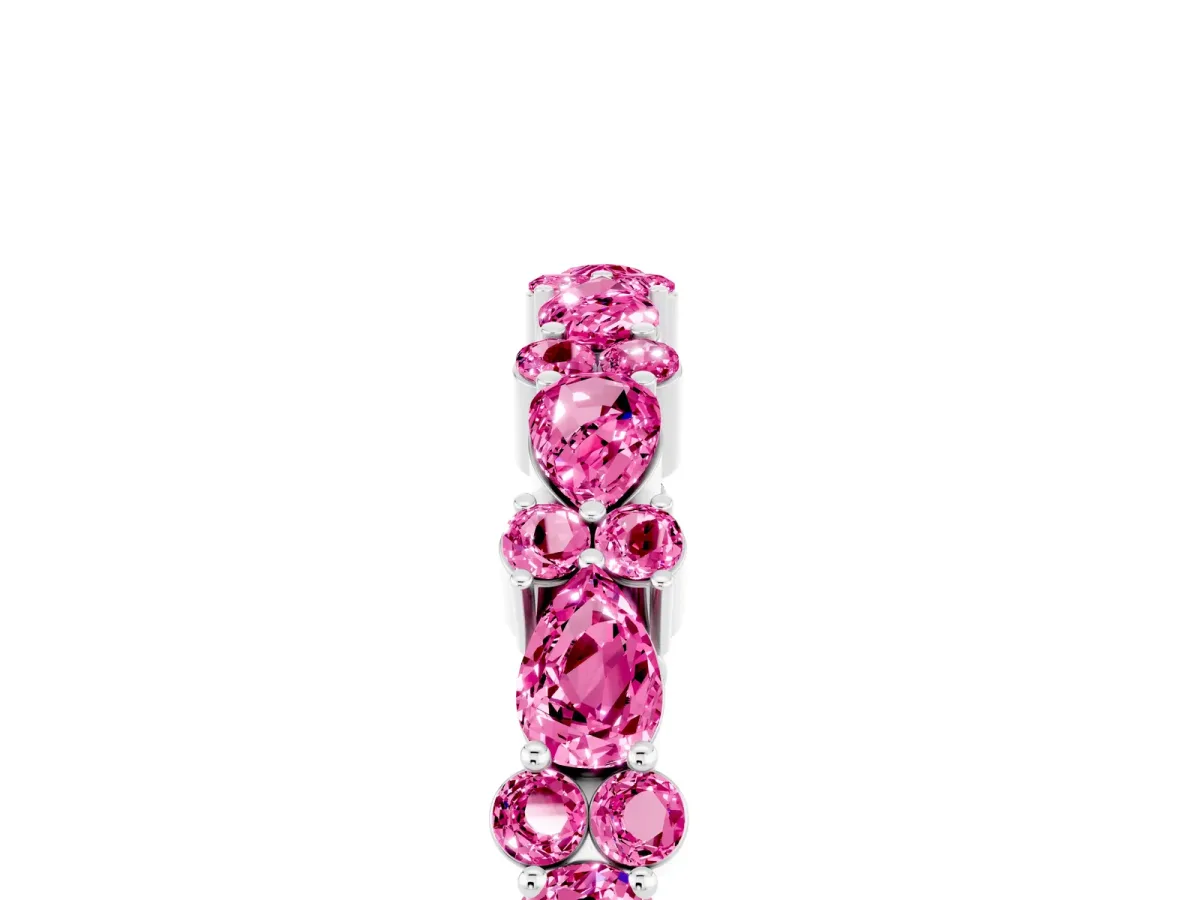 Pear and Round Pink Sapphire Wedding Band Silver