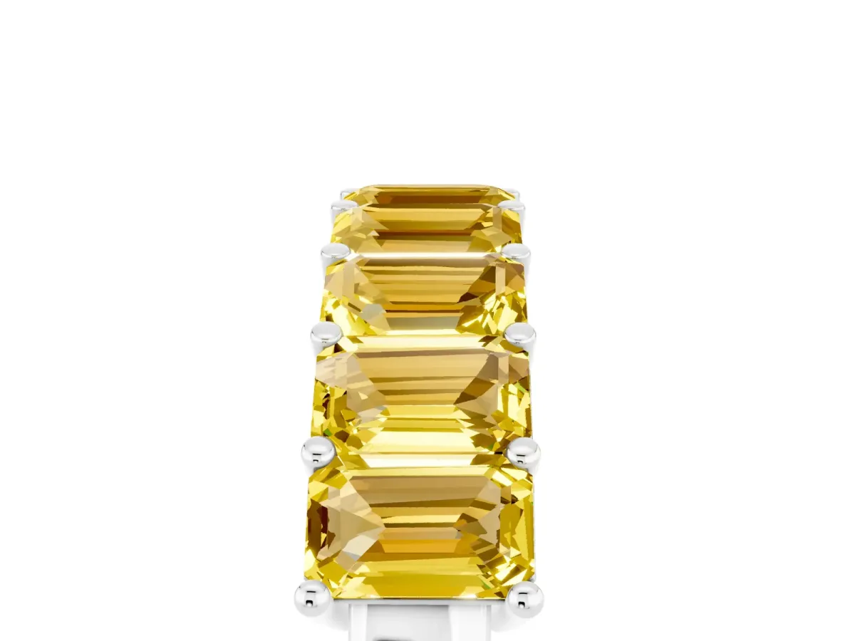 Emerald Cut Yellow Sapphire Prong-Set Eternity Band Silver