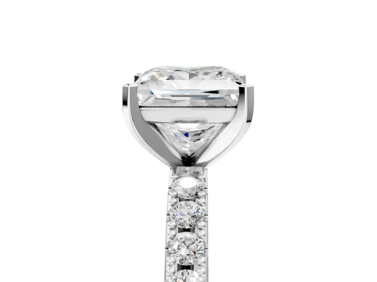 Princess Cut Diamond Solitaire Pavé Band with Four-Prong Setting Silver