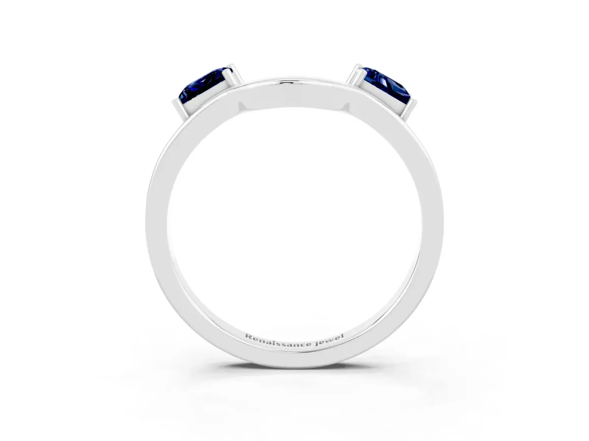 Princess Cut Blue Sapphire Two-Stone Open Band Ring with Four-Prong Setting White gold