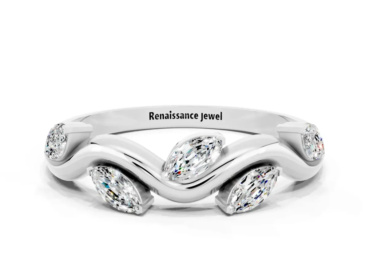 Marquise Moissanite Twisted Band with Prong Setting Silver