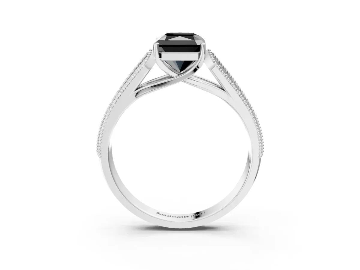 Fancy Black Radiant Cut Cut Pave Split Shank Engagement Ring with Four-Prong Setting Platinum