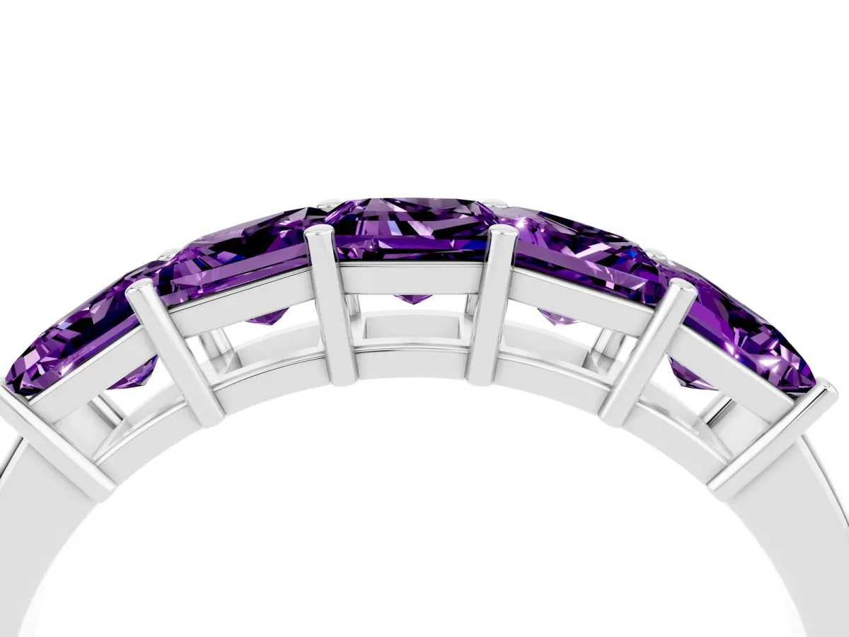 Princess Cut Five-Stone Amethyst Band with Prong Setting Platinum