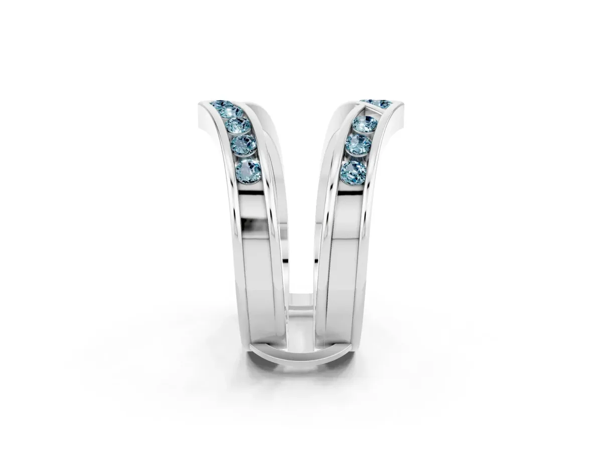 Round Aquamarine Channel-Set Chevron Band White gold