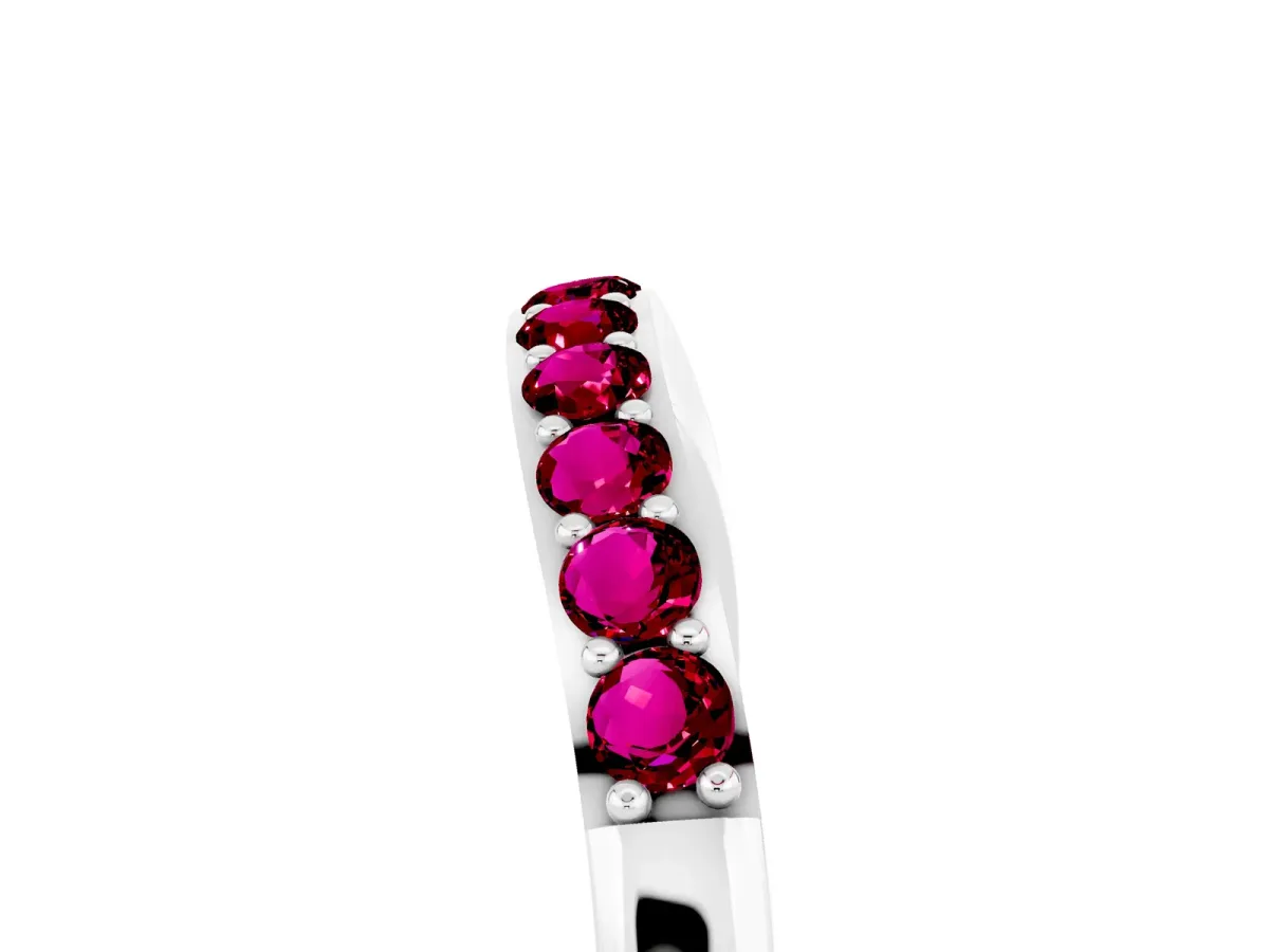 Round Garnet Curved Wedding Band with Channel Setting Platinum