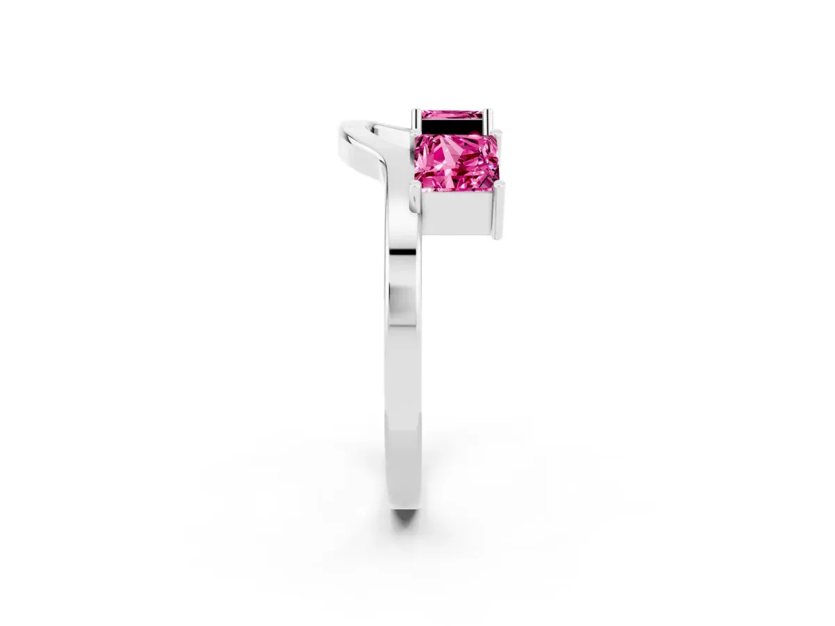 Princess Cut Pink Sapphire Two-Stone Open Band Ring with Four-Prong Setting Silver