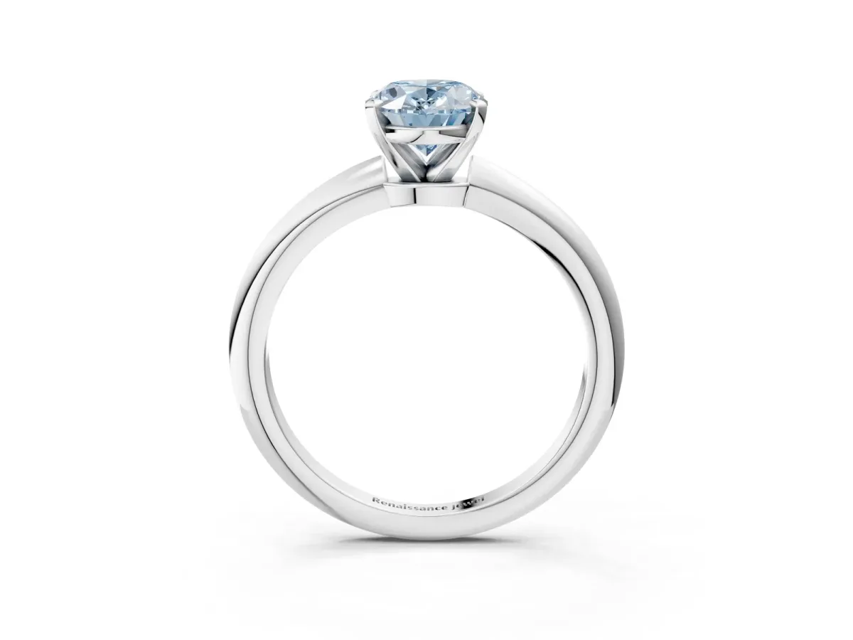 Fancy Blue Oval Cut Diamond Solitaire Ring with Six-Prong Setting and Classic Band Platinum