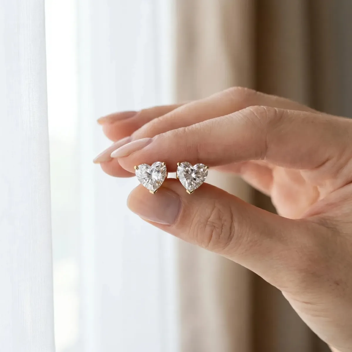 Heart Cut Diamond Stud Earrings Yellow gold