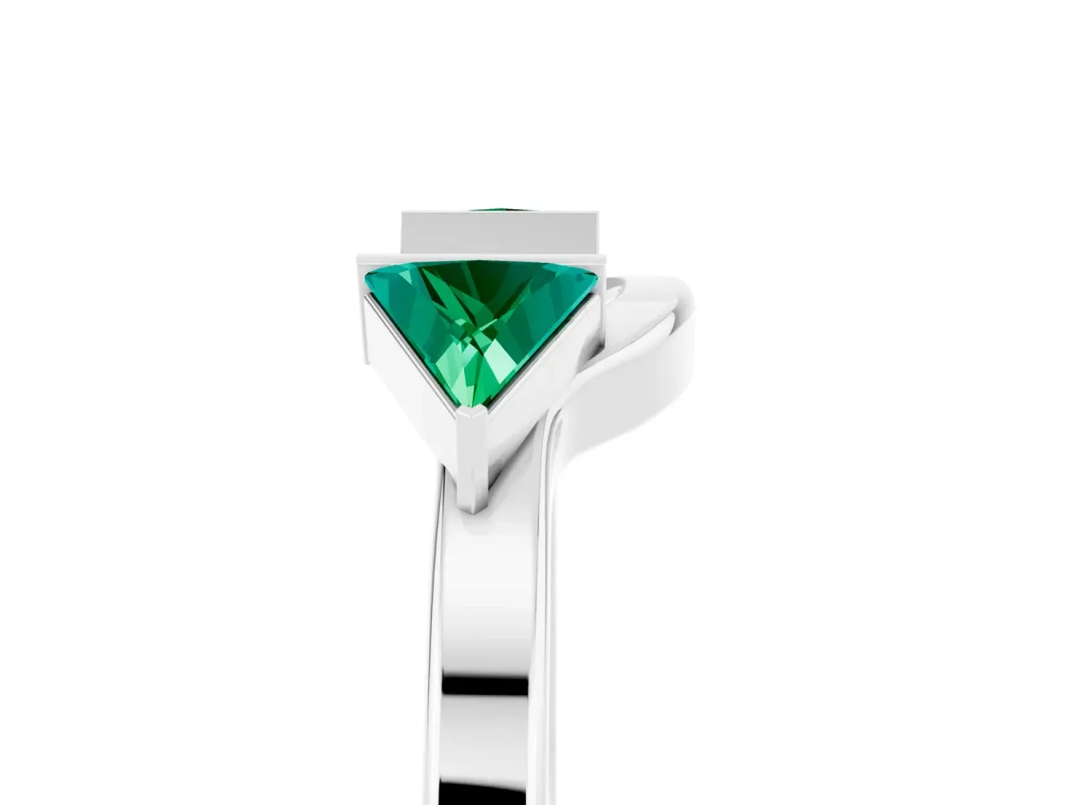 Trillion Emerald Open Band Ring with Bezel Setting Silver