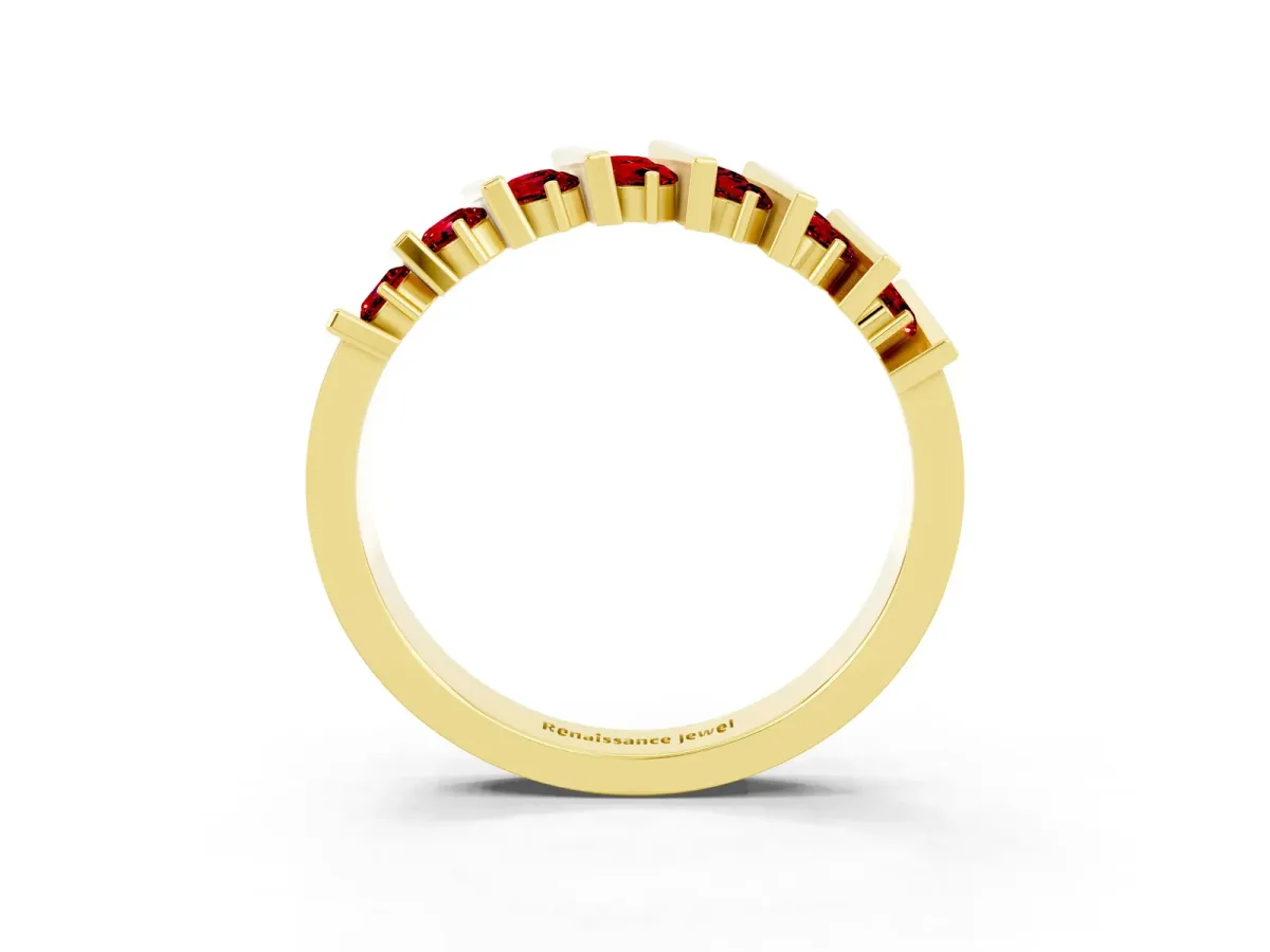 Channel Set Round Ruby Anniversary Band with Vertical Prongs Yellow gold