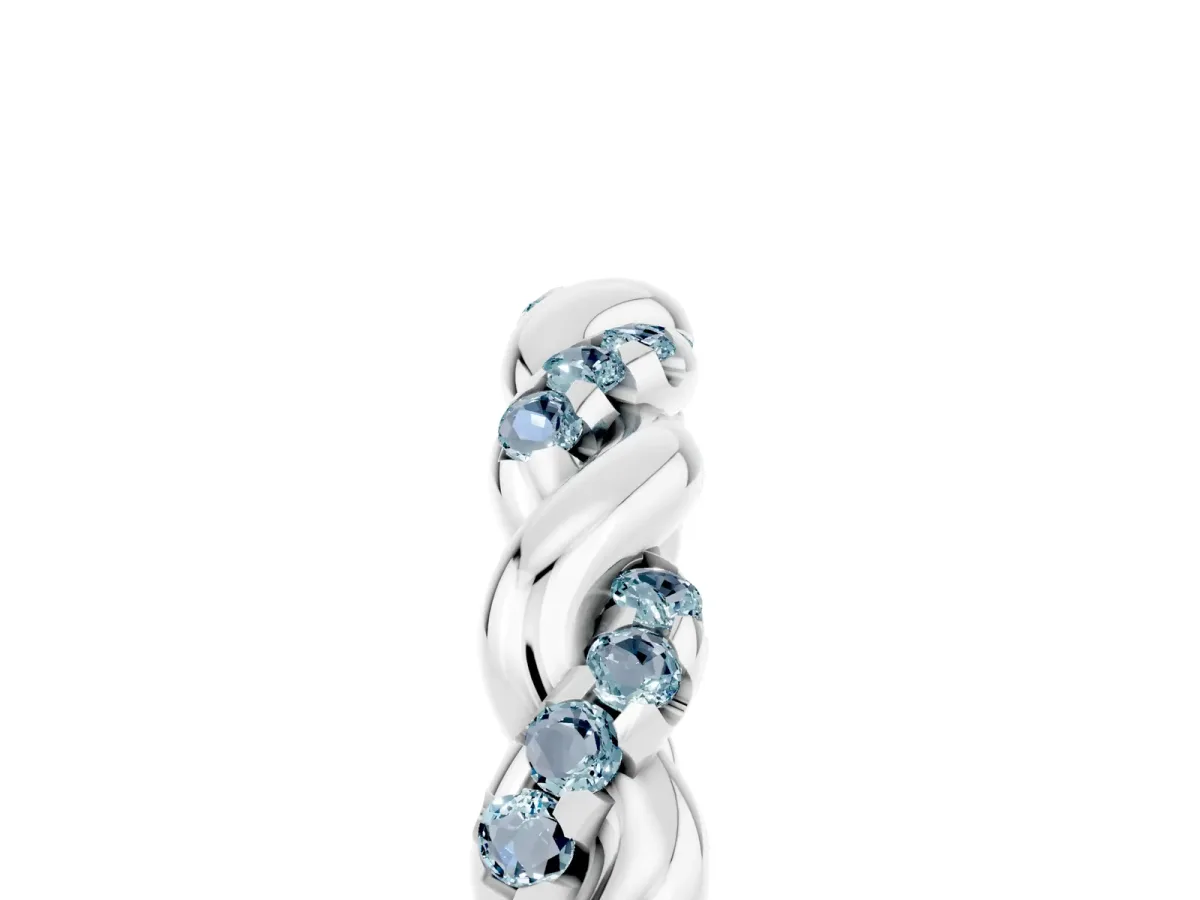 Twisted Pavé Round Aquamarine Eternity Band Platinum