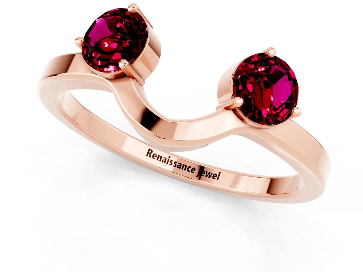 Dual Round Garnet Open Band Ring with Prong Setting Rose gold