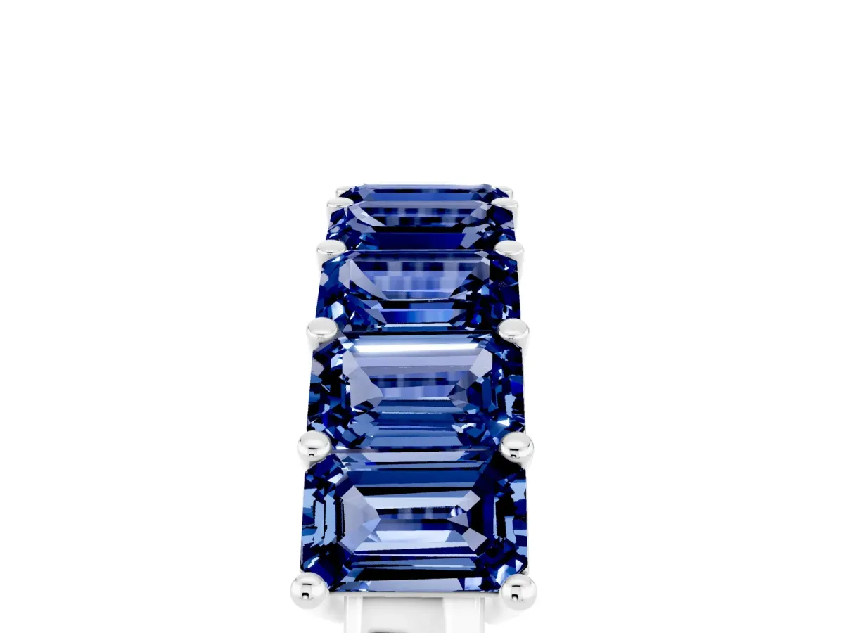 Emerald Cut Blue Sapphire Prong-Set Eternity Band Silver