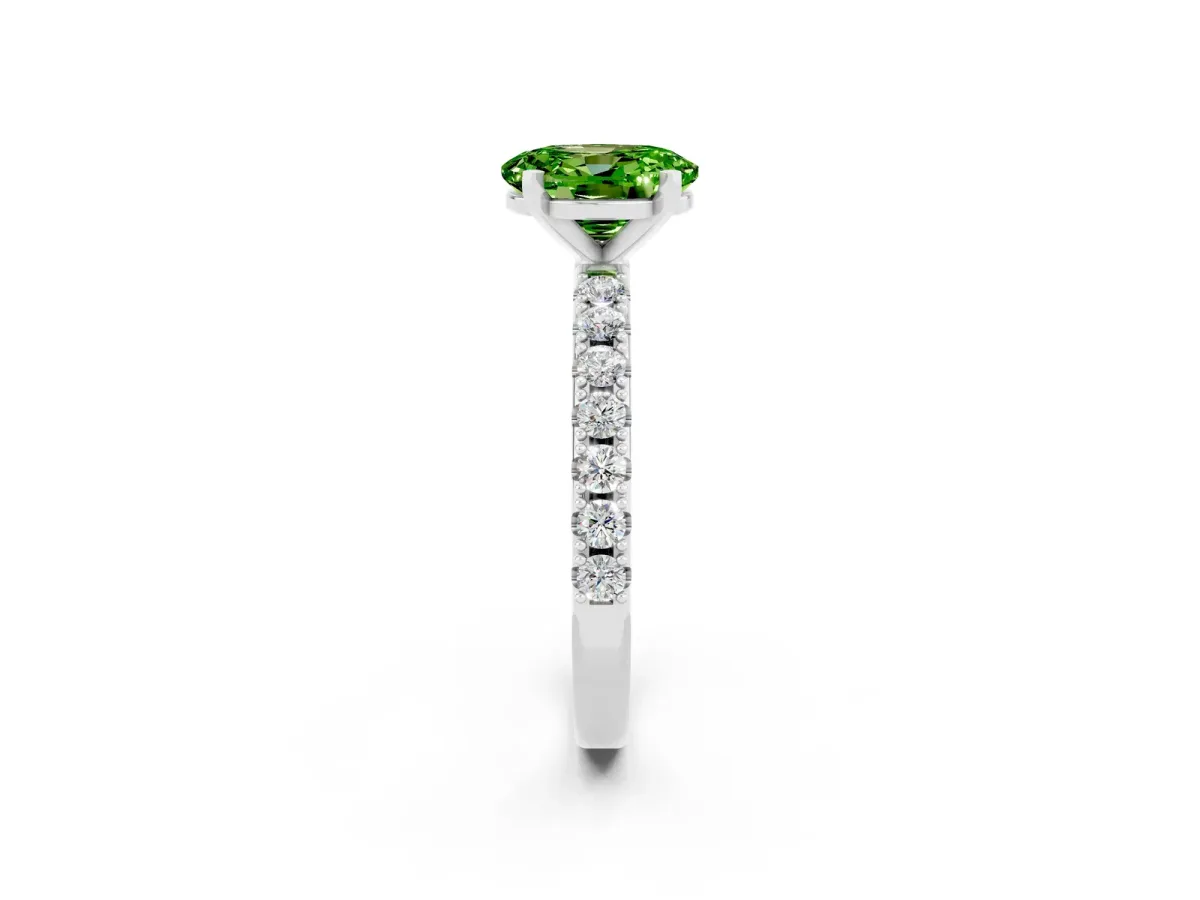 Oval Cut Peridot Solitaire Pavé Band with Four-Prong Setting Platinum