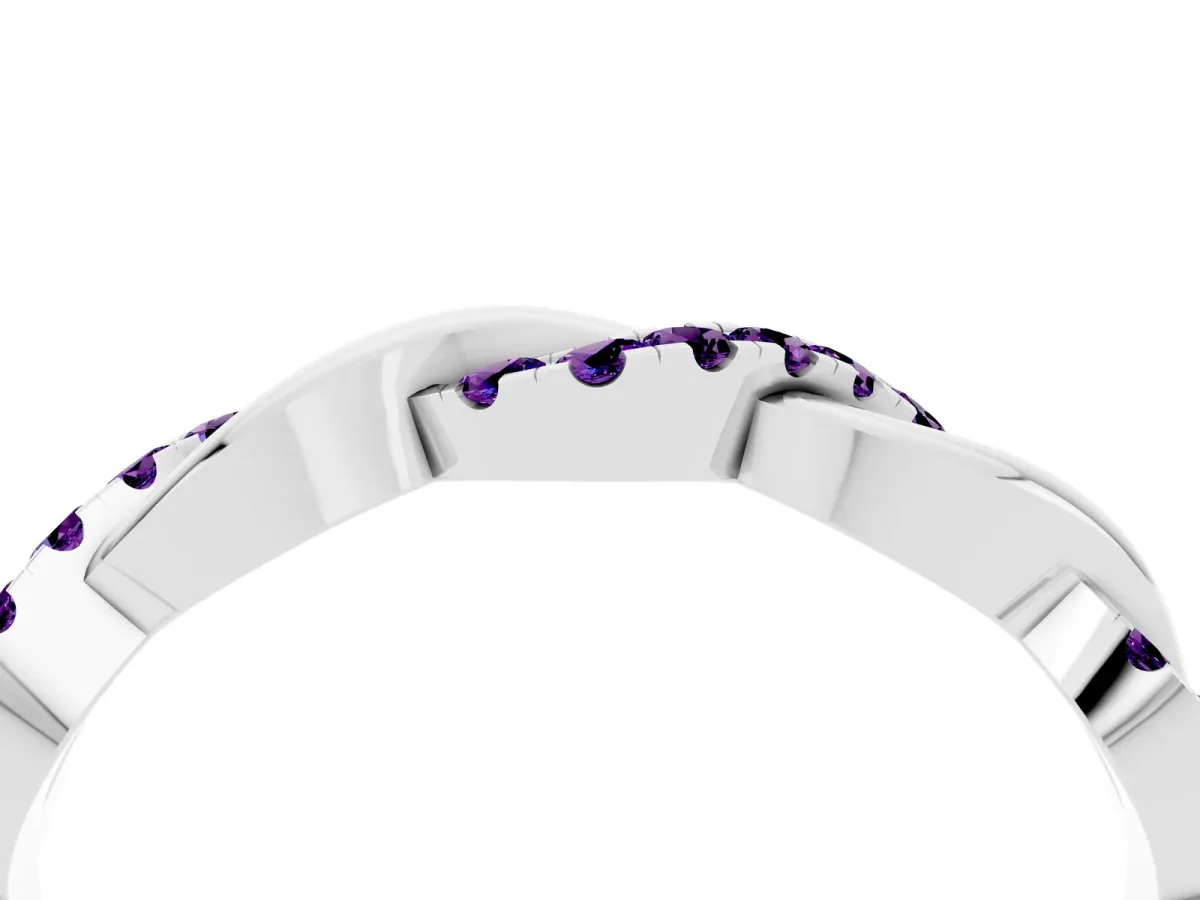 Pavé Round Amethyst Twist Eternity Band with Shared Prong Setting Platinum