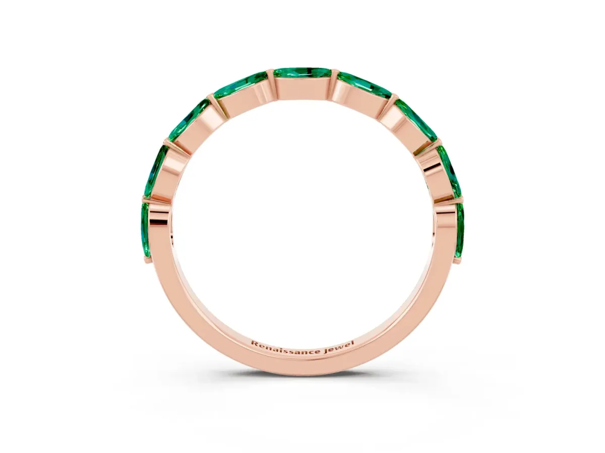 Marquise Emerald Half Eternity Band with Prong Setting Rose gold