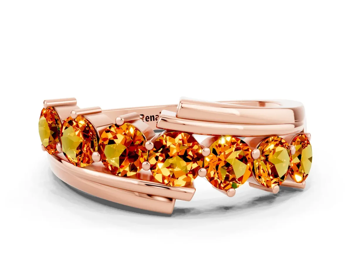 Round Citrine Wave Band with Channel and Shared Prong Setting Rose gold