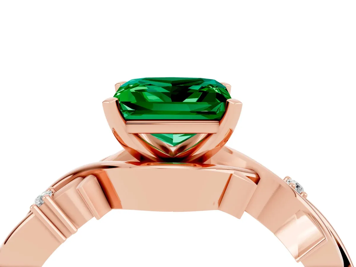 Princess Cut Emerald Solitaire Ring with Twisted Band and Prong Setting Rose gold