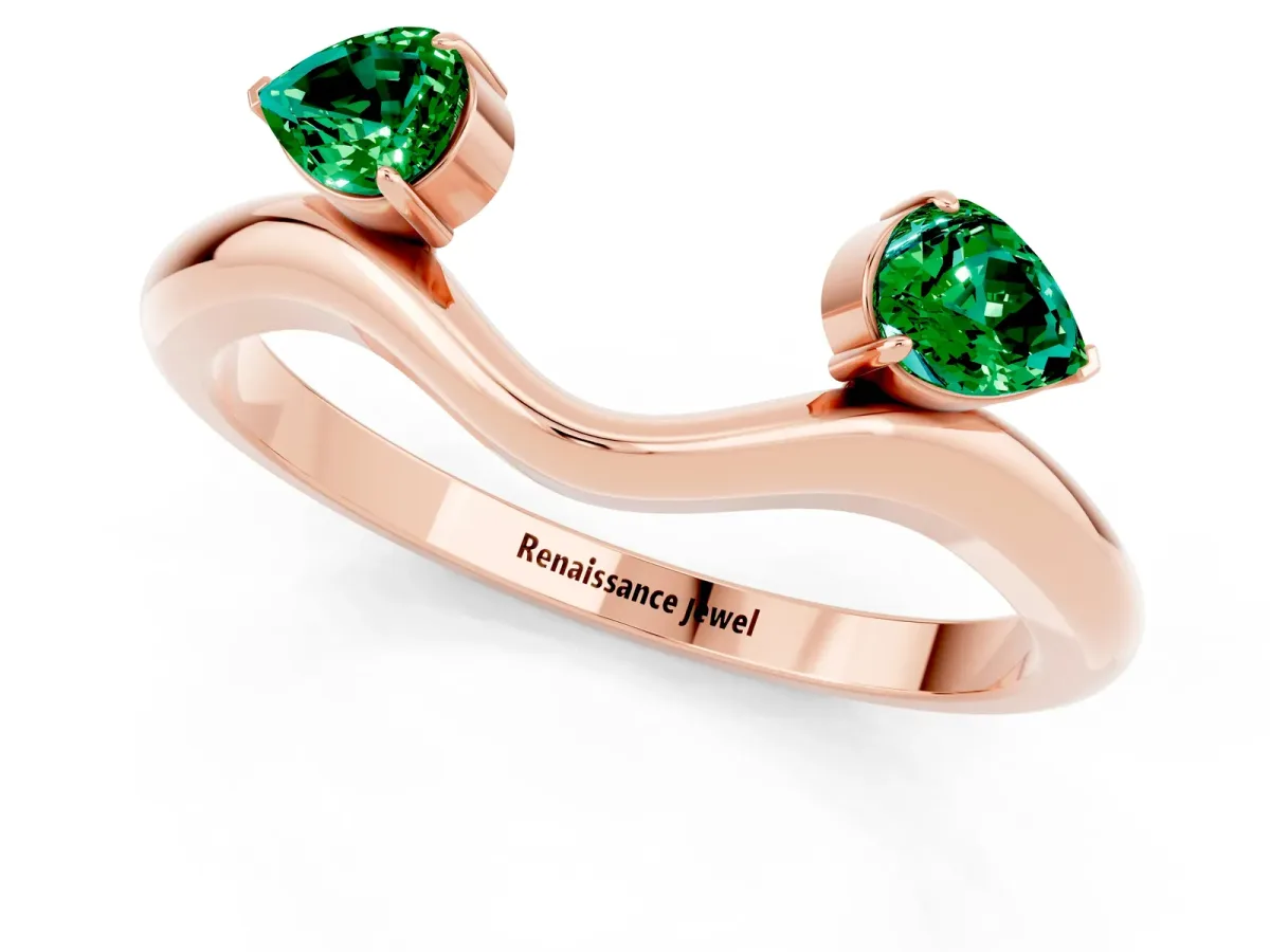 Pear Cut Emerald Two-Stone Open Band Ring with Prong Setting Rose gold