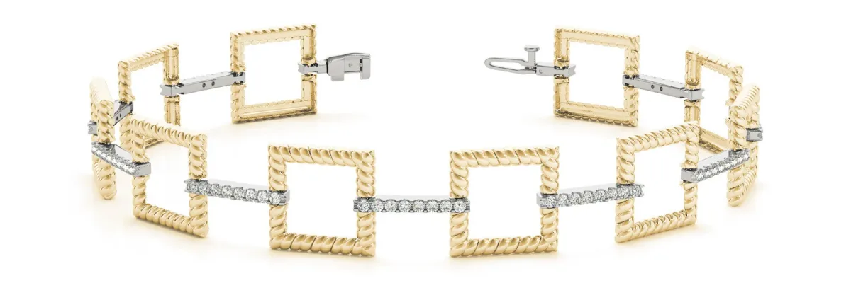 Square Link Diamond Pavé Rope Bracelet Yellow gold