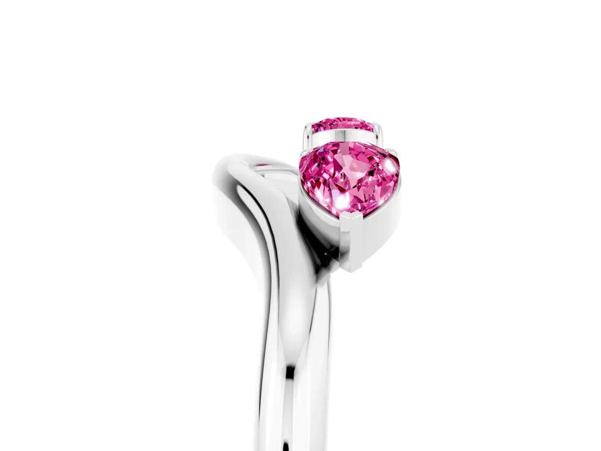 Pear Cut Pink Sapphire Two-Stone Open Band Ring with Prong Setting Silver