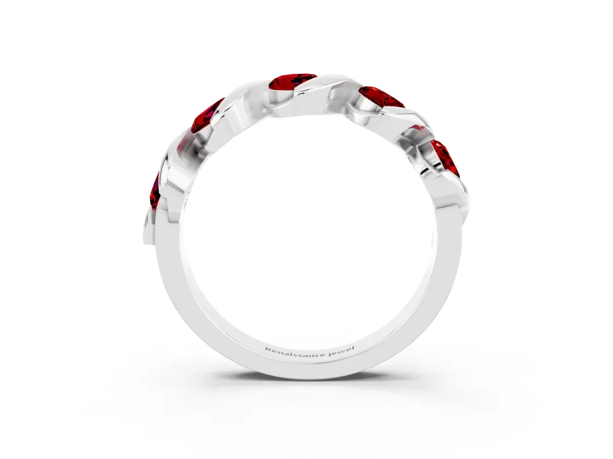 Round Ruby Wave Band with Channel Setting and Shared Prongs Silver