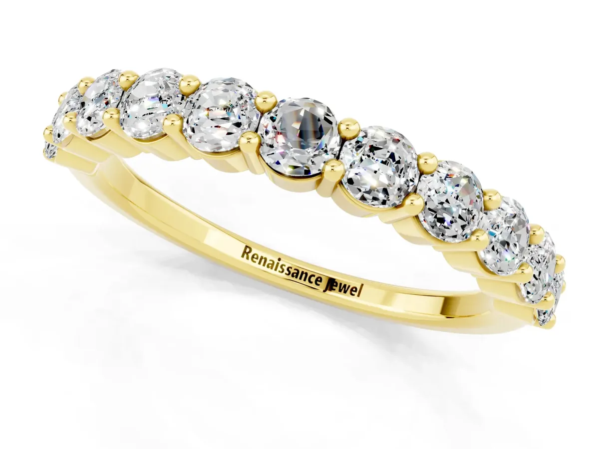 Round Moissanite Half Eternity Band with Prong Setting Yellow gold
