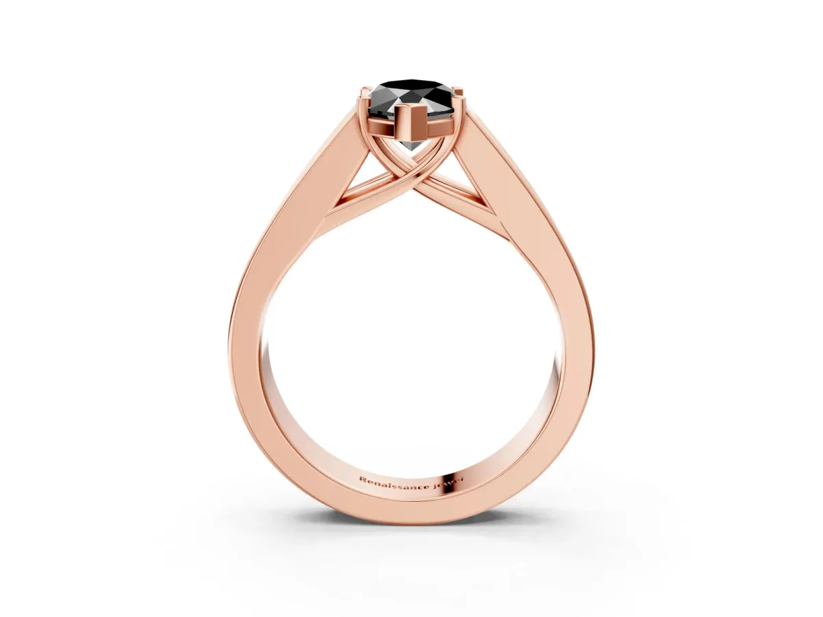 Fancy Black Marquise Cut Cut Channel Set Solitaire Ring with Four-Prong Setting Rose gold