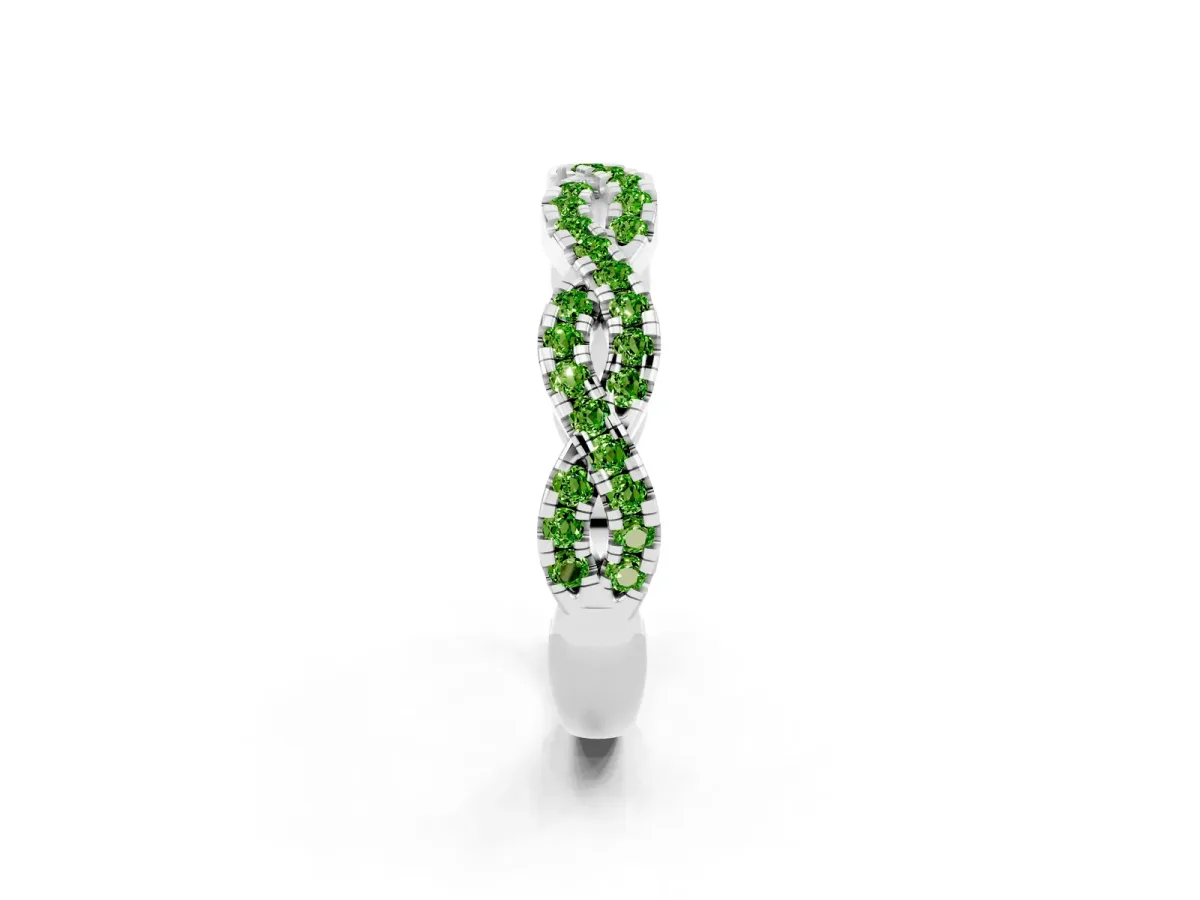 Round Peridot Twisted Eternity Band with Pavé and Shared Prong Setting Silver