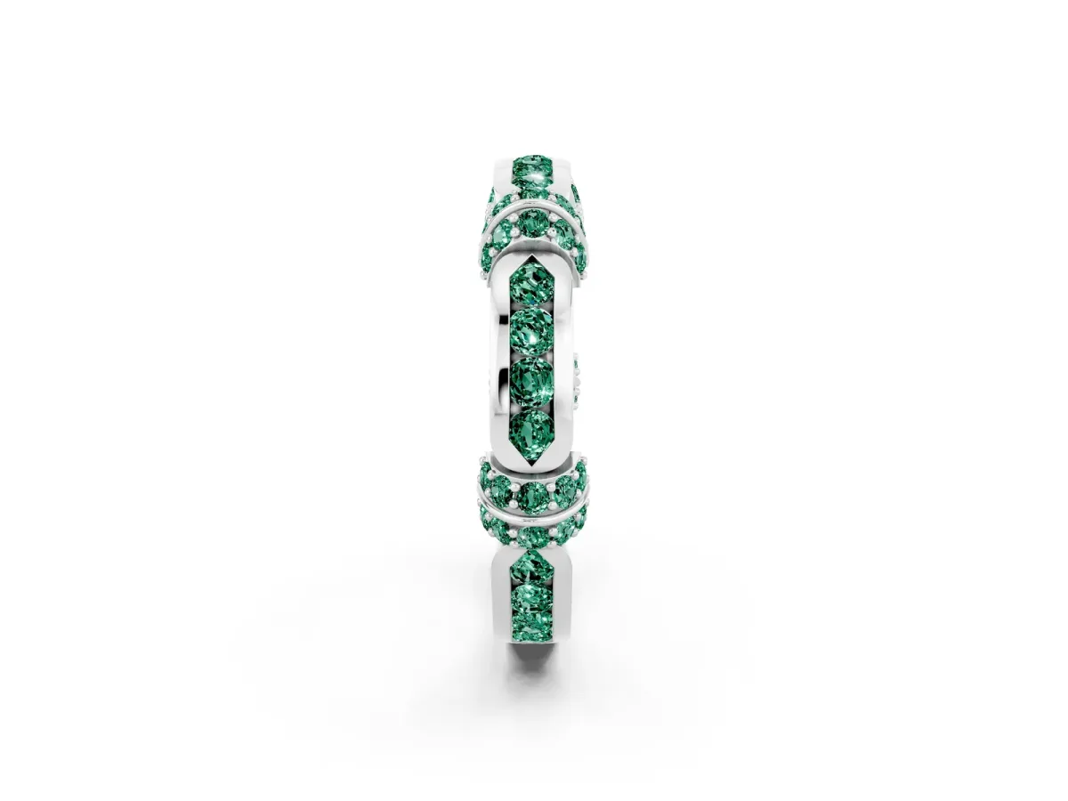 Pavé Round Green Sapphire Link Band with Bezel Setting White gold