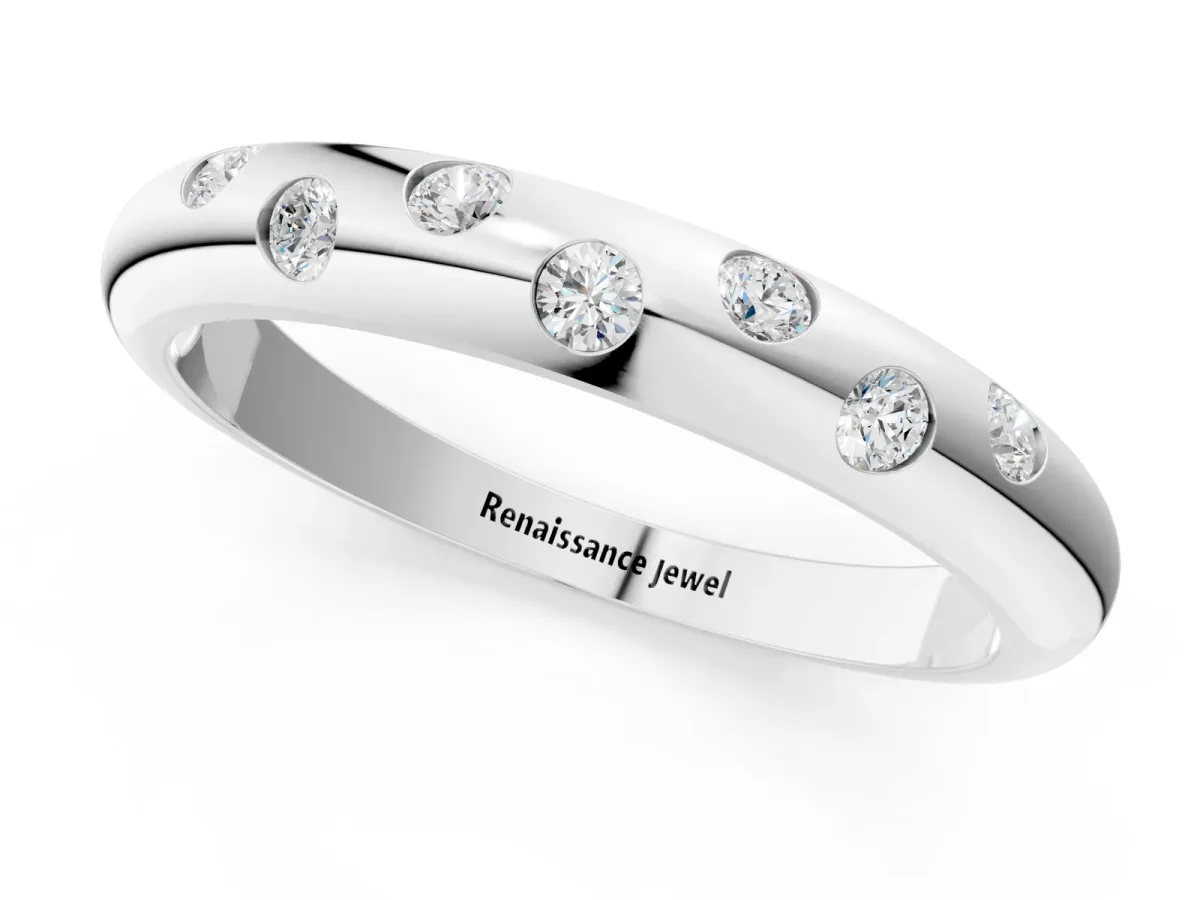 Round Diamond Flush-Set Comfort Fit Band White gold