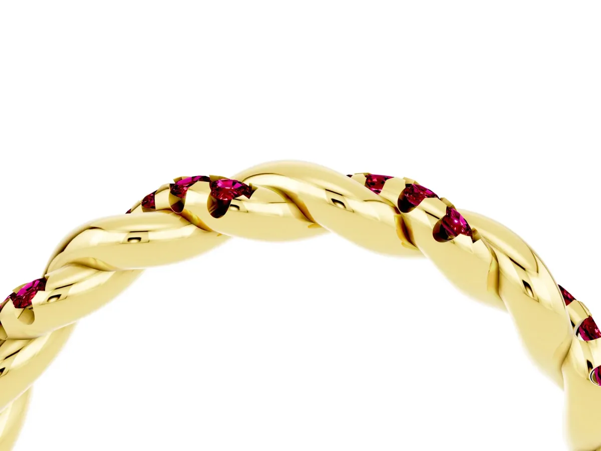 Twisted Pavé Round Garnet Eternity Band Yellow gold