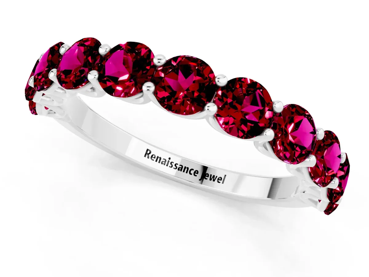 Round Garnet Shared Prong Eternity Band Platinum