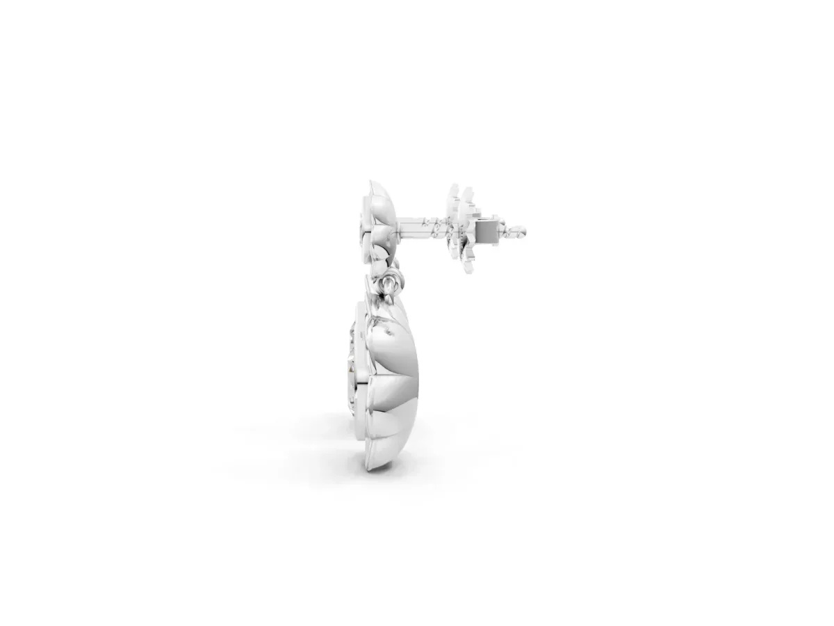Round Diamond Flower Drop Earrings with Lab Diamond Accents Silver