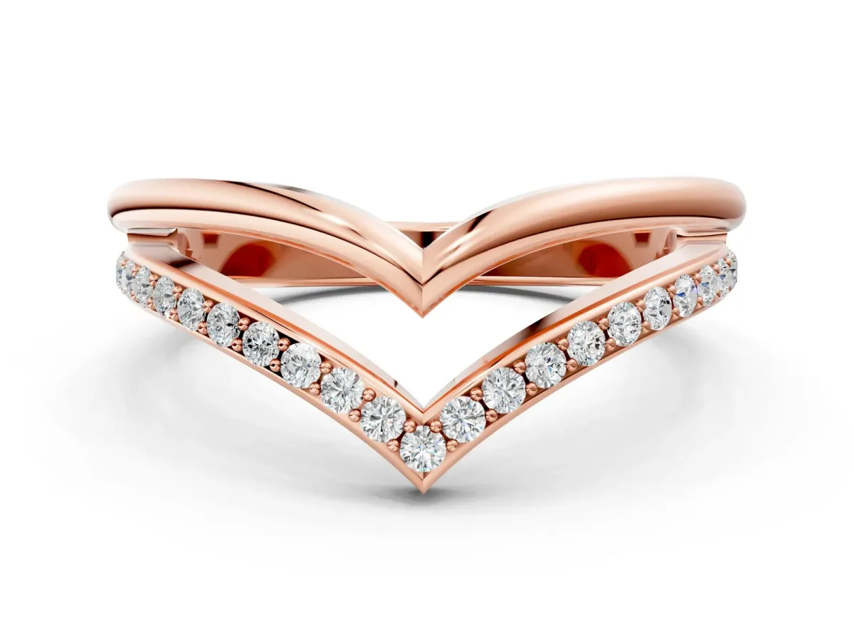 Pavé Round Diamond Chevron Band with Channel Setting Rose gold