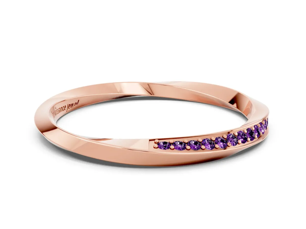 Pavé Round Amethyst Twist Band Rose gold