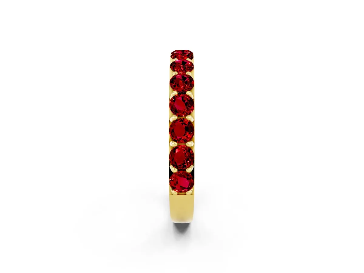 Round Ruby Half Eternity Band with Classic Prong Setting Yellow gold