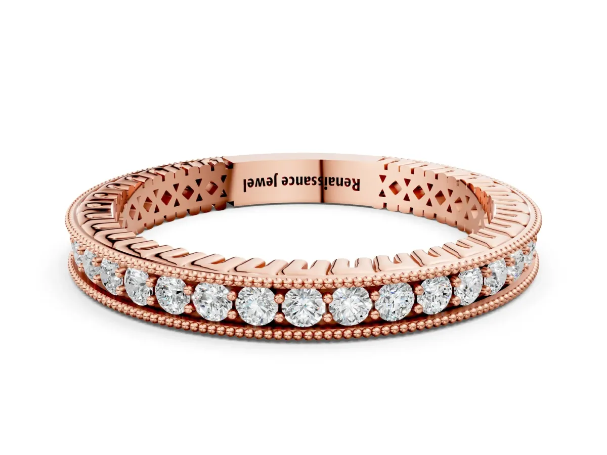 Round Diamond Milgrain Channel Set Eternity Band Rose gold
