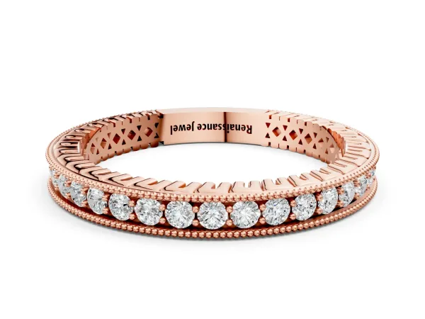 Round Diamond Milgrain Channel Set Eternity Band Rose gold
