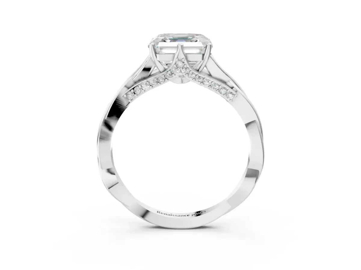 Asscher Cut Solitaire Twist Band Six-Prong Setting Platinum