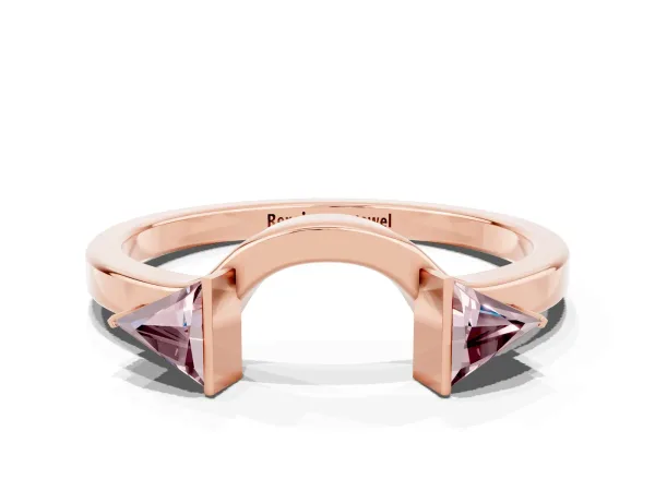 Trillion Morganite Open Band Ring with Bezel Setting Rose gold
